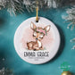 My first Christmas ornament newborn baby reindeer ornament, Baby announcement Christmas 2024 ceramic ornament.