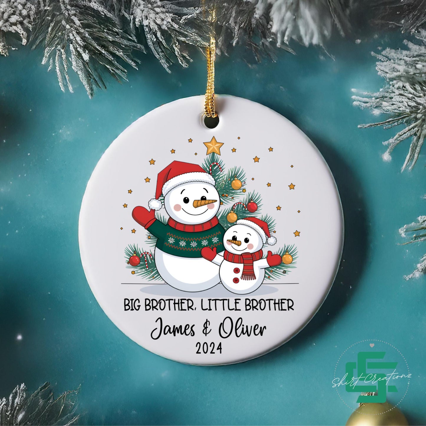 Christmas ornament for Big brother, Personalized name little & big brother Christmas ornament, Christmas 2024 ceramic ornament.