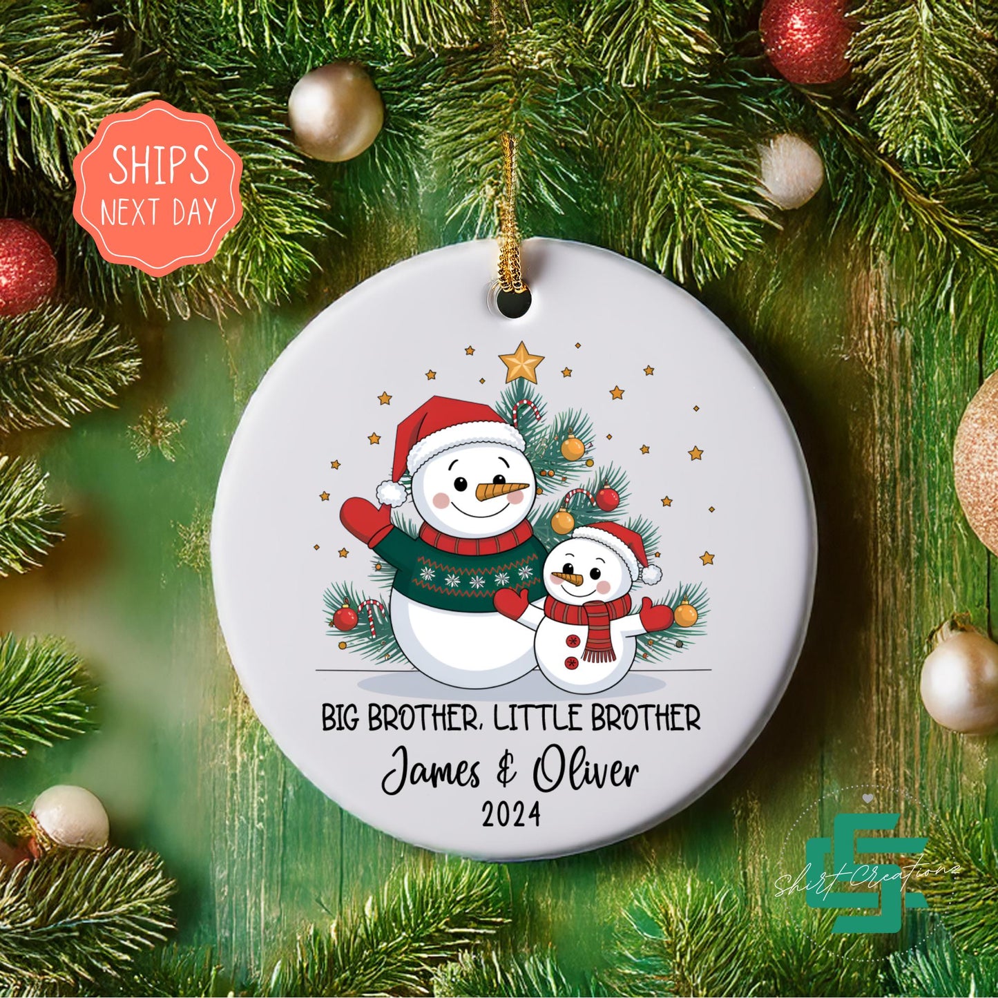 Christmas ornament for Big brother, Personalized name little & big brother Christmas ornament, Christmas 2024 ceramic ornament.