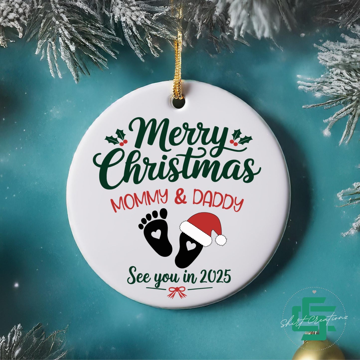 Christmas ornament for soon to be mother, Pregnancy announcement Christmas ornament, Christmas 2024 ceramic ornament.