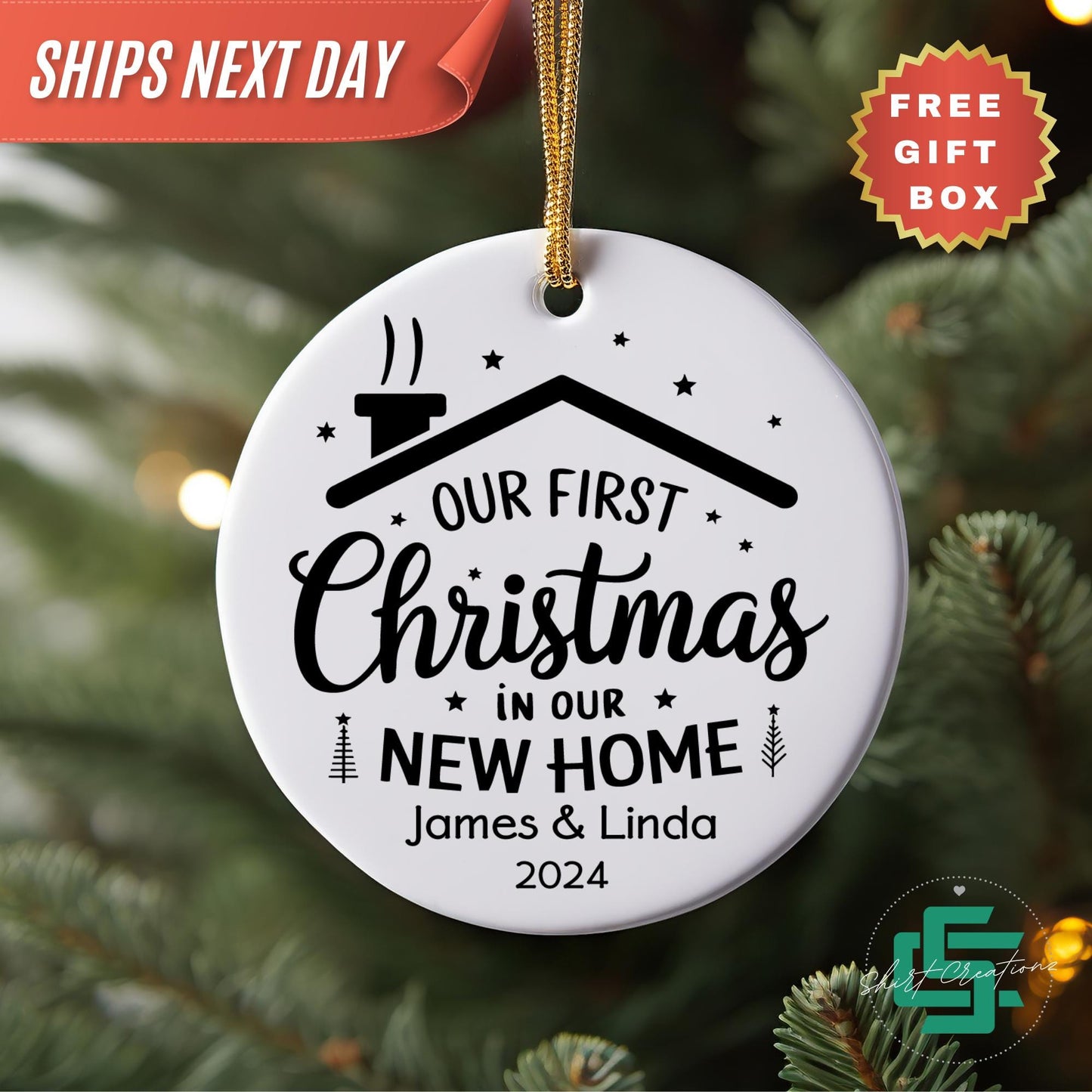 Christmas ornament Personalized new home 2024, First time homebuyer gift, Just married new home gift.