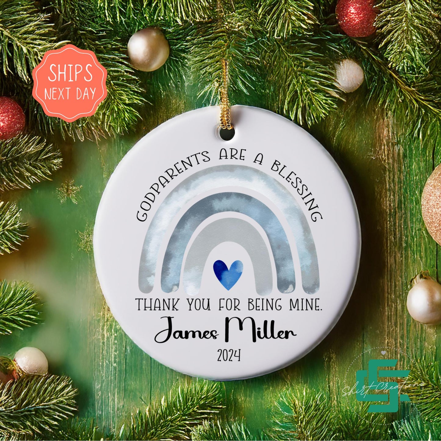 Godparents Christmas ornament newborn baby godmother ornament, godfather announcement Christmas 2024 ceramic ornament.