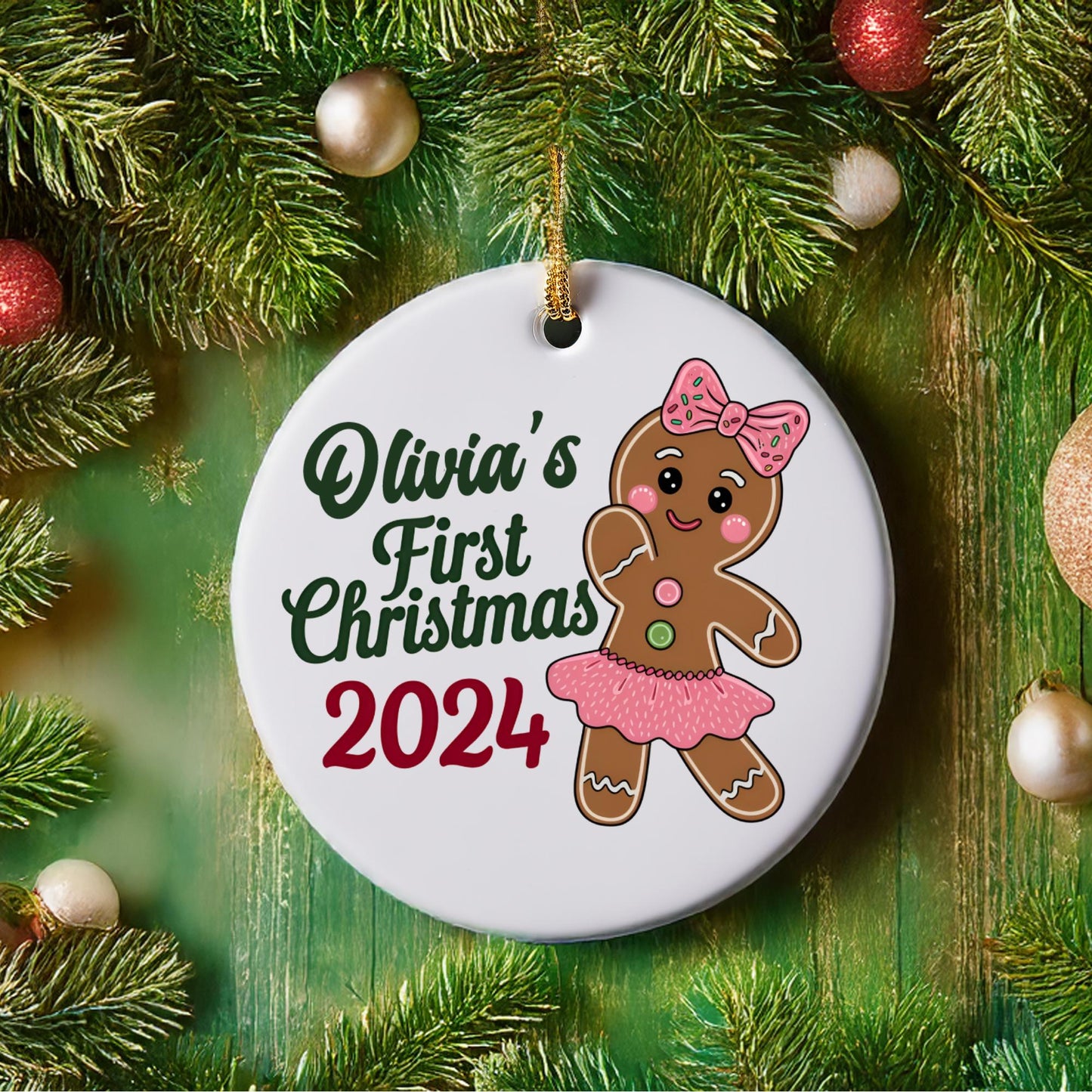 Babies first Christmas ornament, Personalized my first Christmas baby name 2024, Girl baby Christmas ornament.