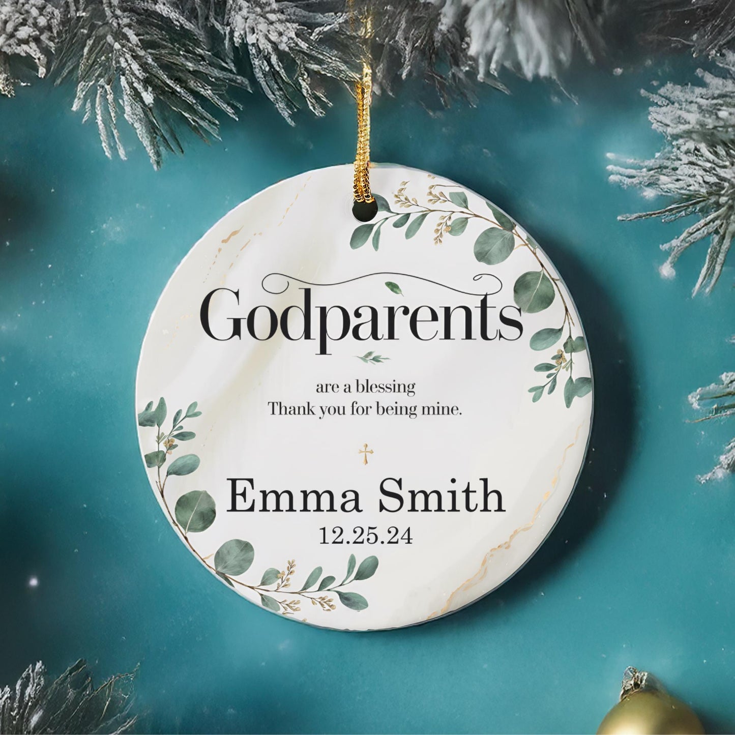 Godparents Christmas ornament, godmother ornament, godfather announcement Christmas 2024 ceramic ornament. Baby gift to godparent's.