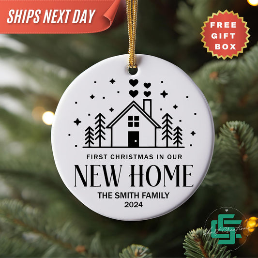 Christmas ornament Personalized new home 2024, First time homebuyer gift, Last name new home gift.