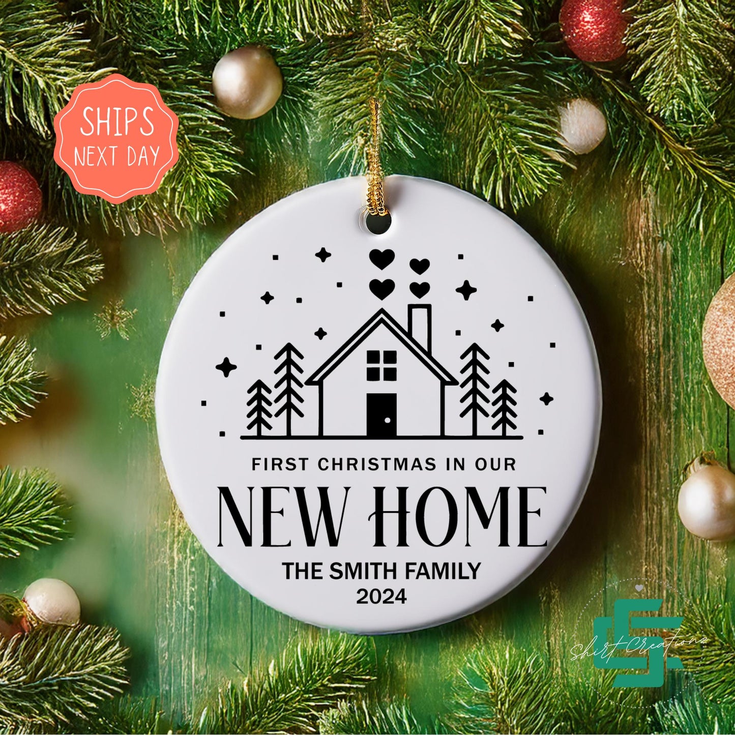 Christmas ornament Personalized new home 2024, First time homebuyer gift, Last name new home gift.