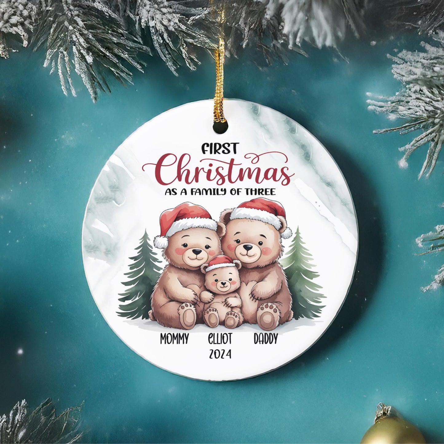 Baby's first Christmas ornament, Personalized family of three Christmas ornament, first baby family of three 2024