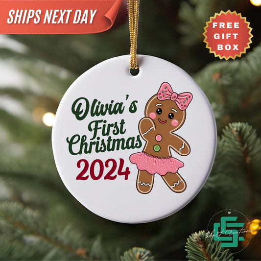 Babies first Christmas ornament, Personalized my first Christmas baby name 2024, Girl baby Christmas ornament.