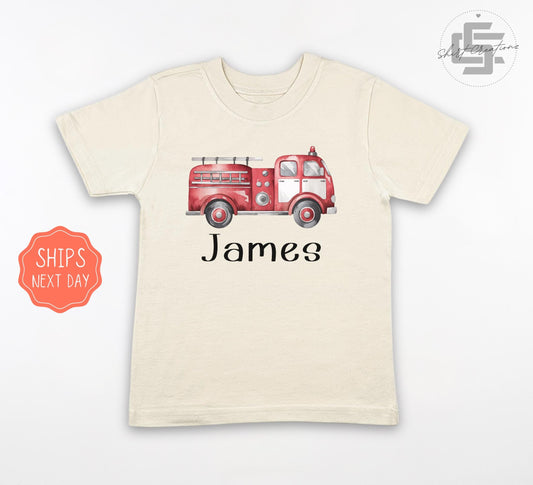 Personalized Firetruck Onesie®, Firefighter Kids Name Shirt, Toddler Birthday Gift Shirt, Boys Baby Shirt, Custom Baby Onesie®