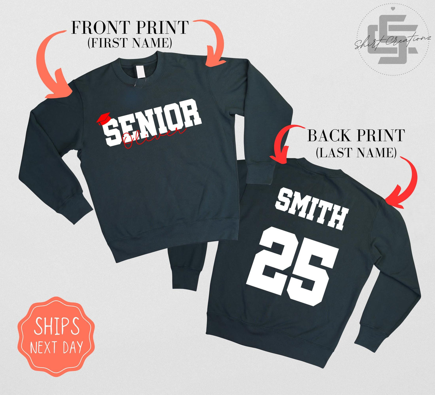 Senior 2025 sweatshirt, Personalized name graduation sweater, Custom first and last name graduation crewneck, Graduation gift.