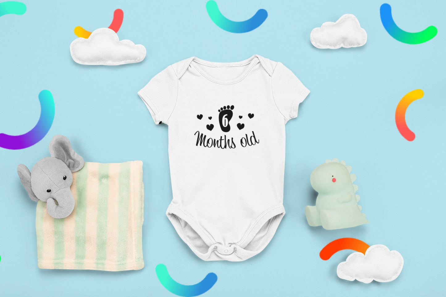 One month to 1 year Baby Onesie®, 1 month - 1 year Onesie®, One month to one year celebration, monthly baby bodysuit.