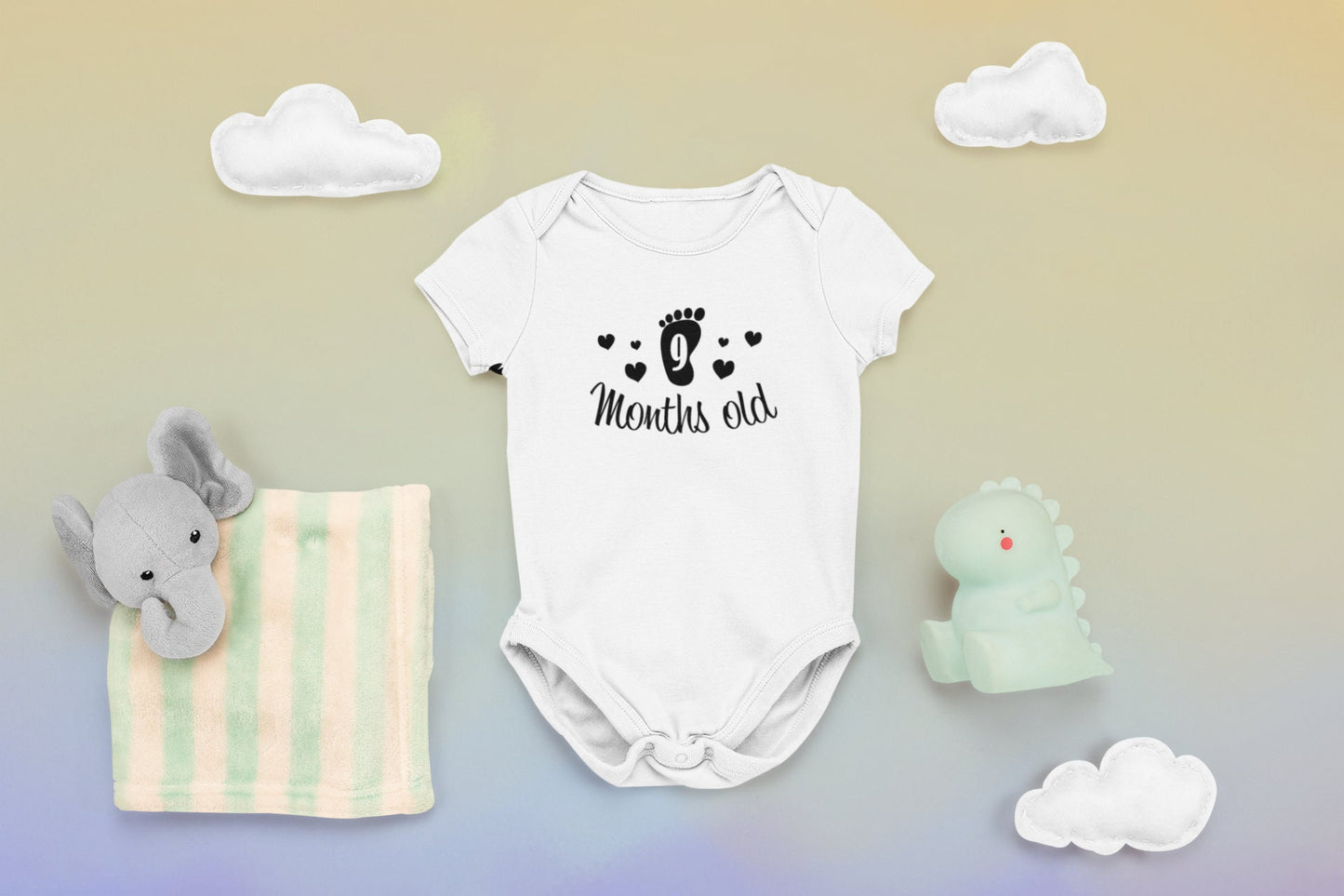 One month to 1 year Baby Onesie®, 1 month - 1 year Onesie®, One month to one year celebration, monthly baby bodysuit.