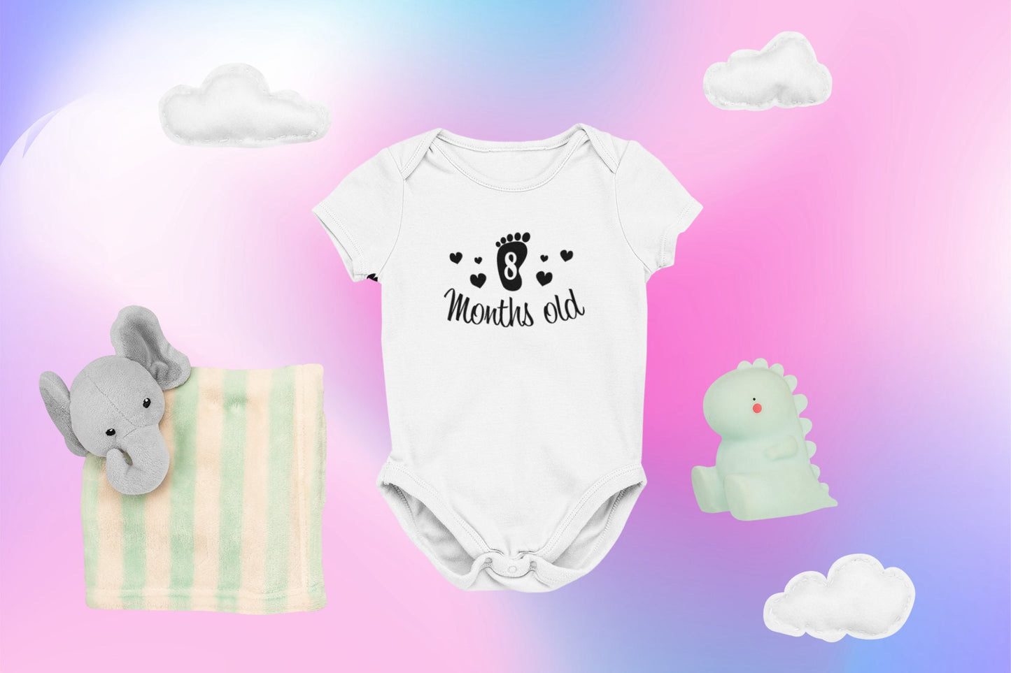 One month to 1 year Baby Onesie®, 1 month - 1 year Onesie®, One month to one year celebration, monthly baby bodysuit.