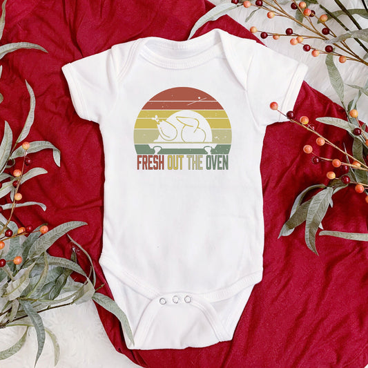 Fresh out the oven Onesie® Thanks giving Onesie®, newborn body suit. newborn baby gift.