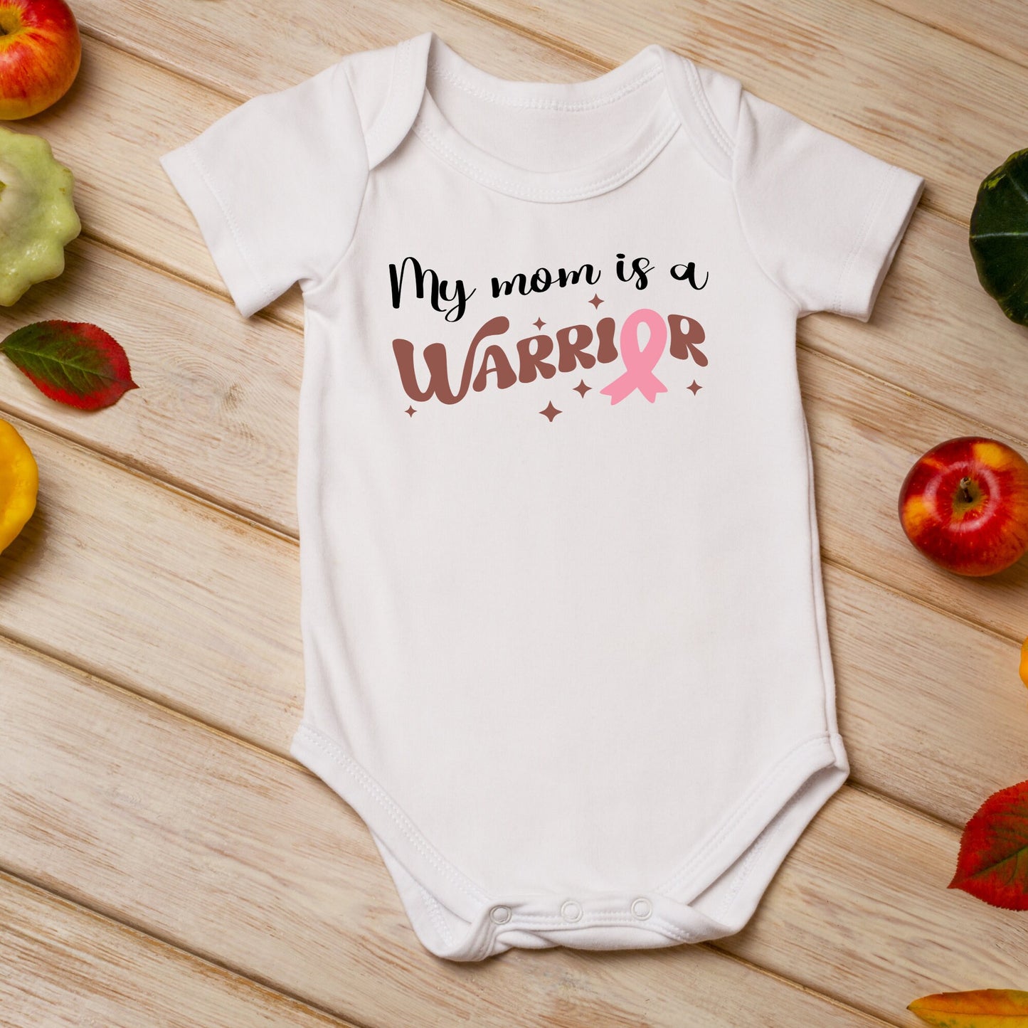 My mom is a warrior Onesie® breast cancer awareness baby Onesie®, hero baby body suit. cute baby gift.