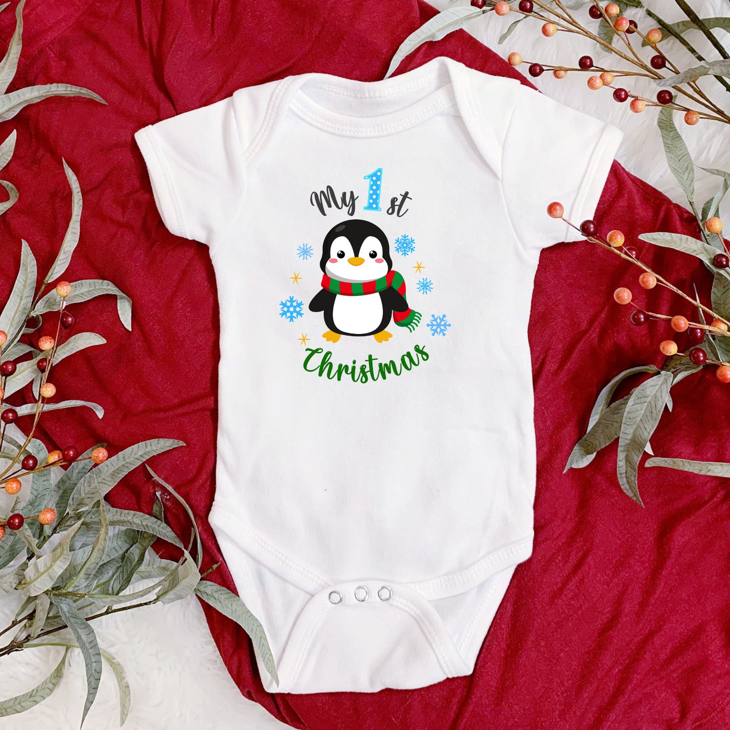 My first Christmas Penguin Onesie® Christmas baby Onesie®, First Christmas body suit. newborn baby gift.