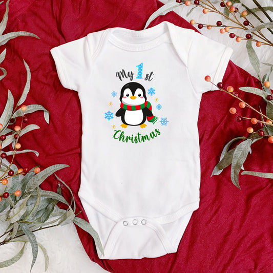 My first Christmas Penguin Onesie® Christmas baby Onesie®, First Christmas body suit. newborn baby gift.