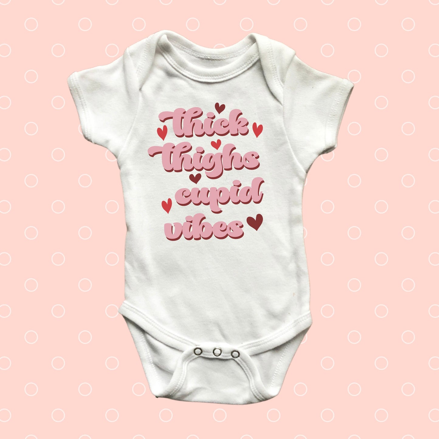 Thick Thighs & Cupid Vibes Valentines Onesie® - Vday baby Onesie®, Cute Valentine's day Onesie®, baby's first Valentine body suit