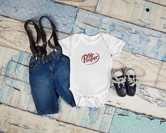 Mr. Pooper Onesie®, baby boy Onesie®, party pooper, baby pooper body suit.