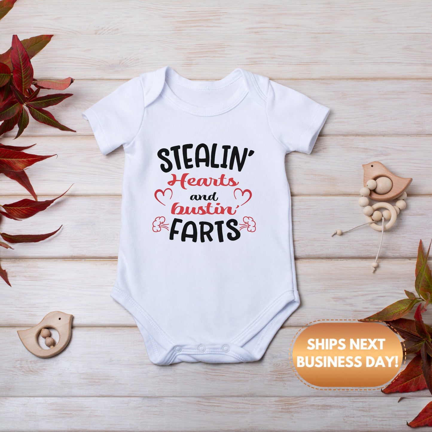 Stealin' hearts and bustin' farts Valentines Onesie® - Vday baby Onesie®, funny Valentine's day Onesie®, baby's first Valentine body suit