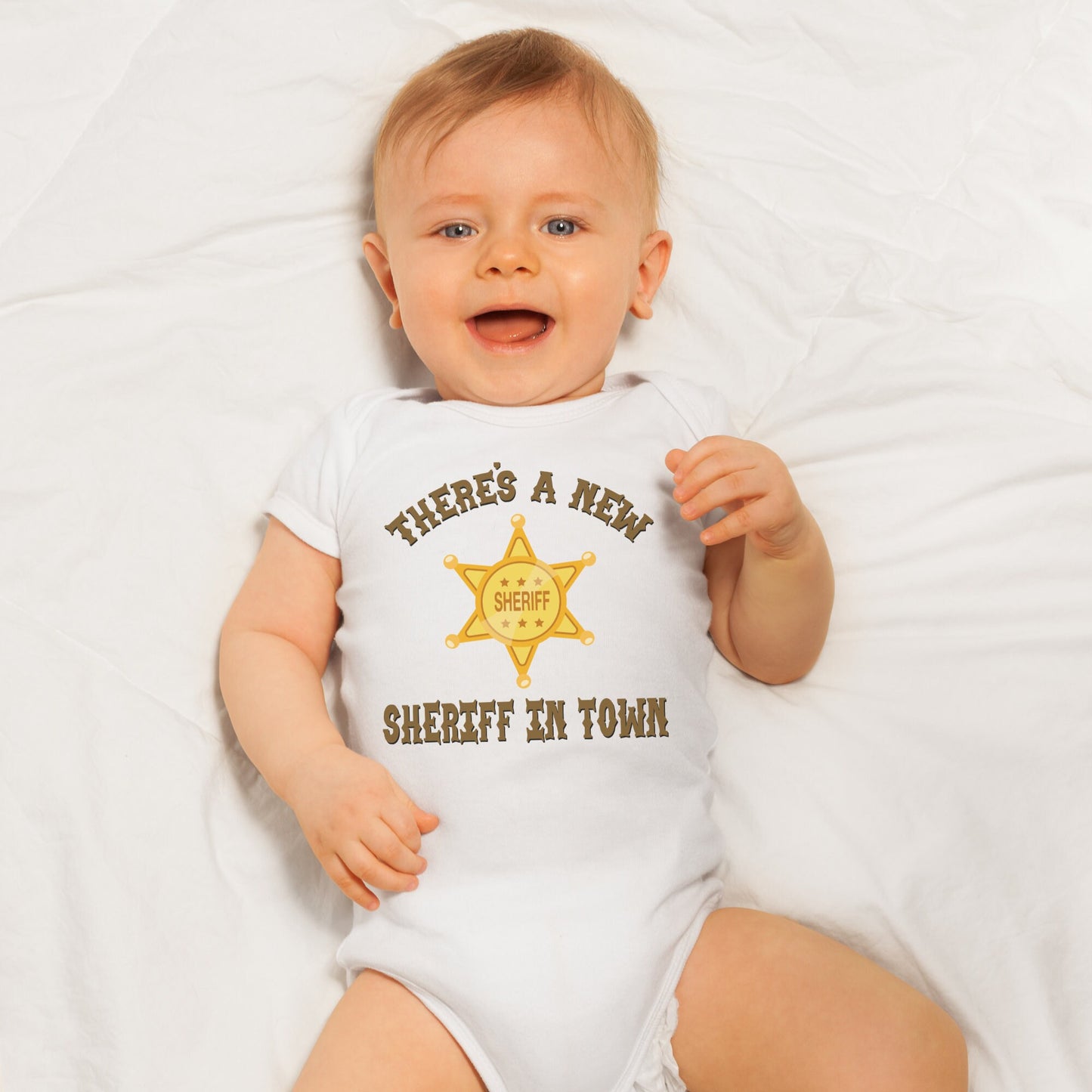 There's a new sheriff in town Baby Onesie®, Cowboy baby Onesie®, sheriff baby body suit. cute baby gift.