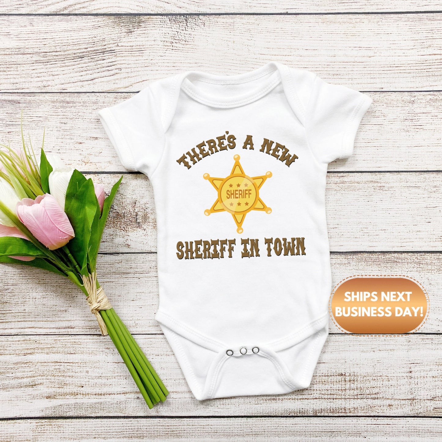 There's a new sheriff in town Baby Onesie®, Cowboy baby Onesie®, sheriff baby body suit. cute baby gift.