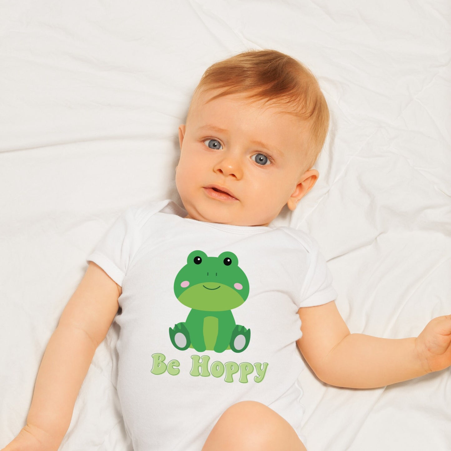 Be hoppy frog Baby Onesie®, frog baby Onesie®, be happy baby body suit. cute baby gift.