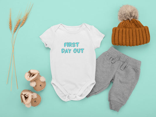 First day out Onesie®, First day baby Onesie®, New born Baby, New born first day baby bodysuit.