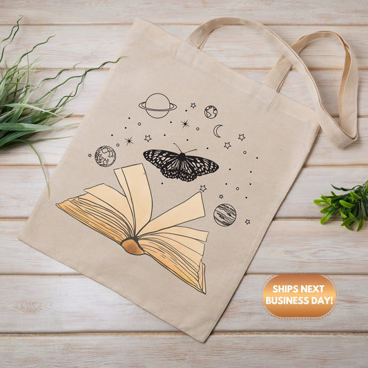 Butterfly Book Tote Bag, Teachers Gift, Book Lover Gift, Canvas Tote bag, Bookworm Gift, aesthetic bag