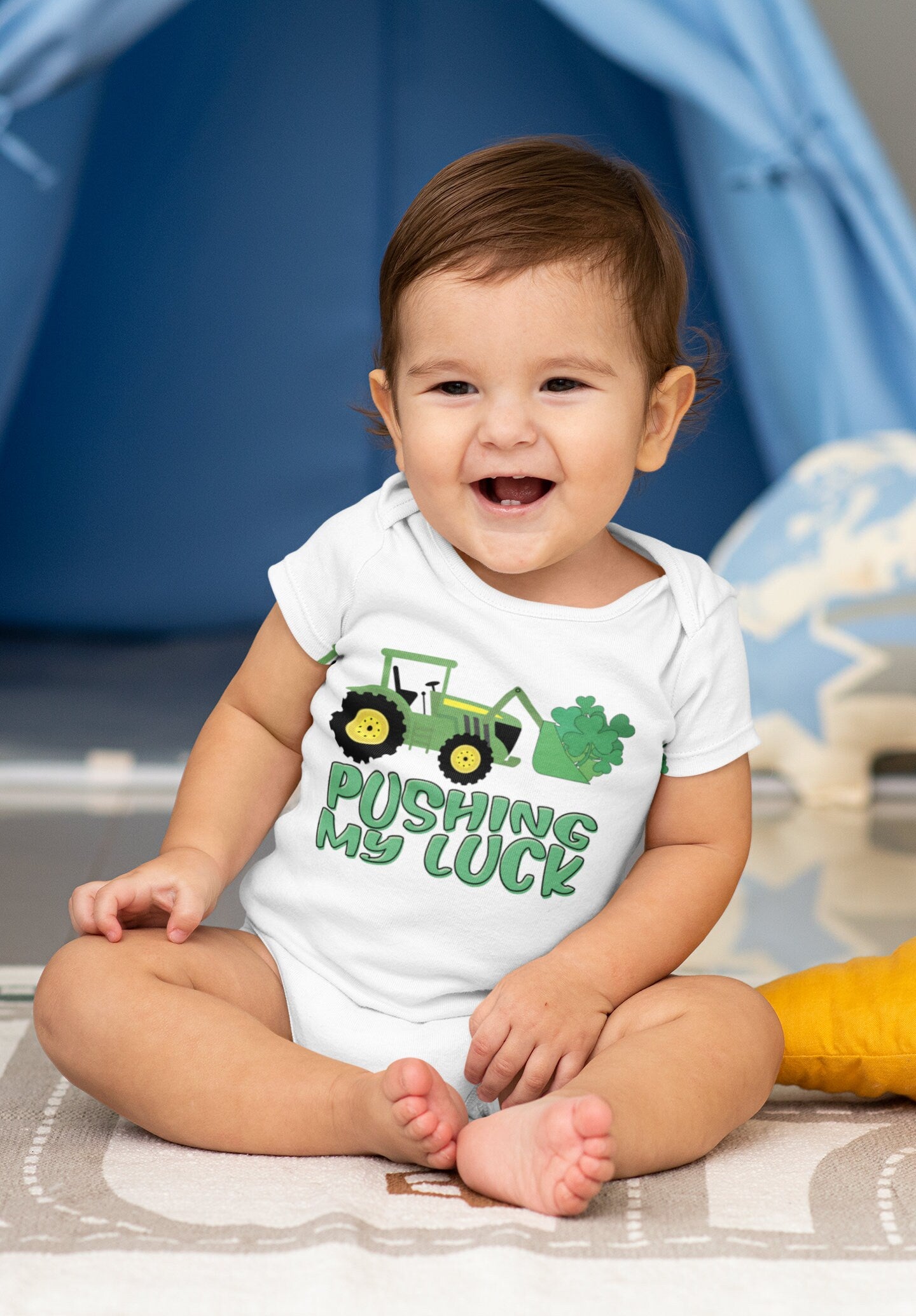 Pushing my luck Baby Onesie®, St. Patrick's baby Onesie®, Lucky baby body suit. cute baby gift.