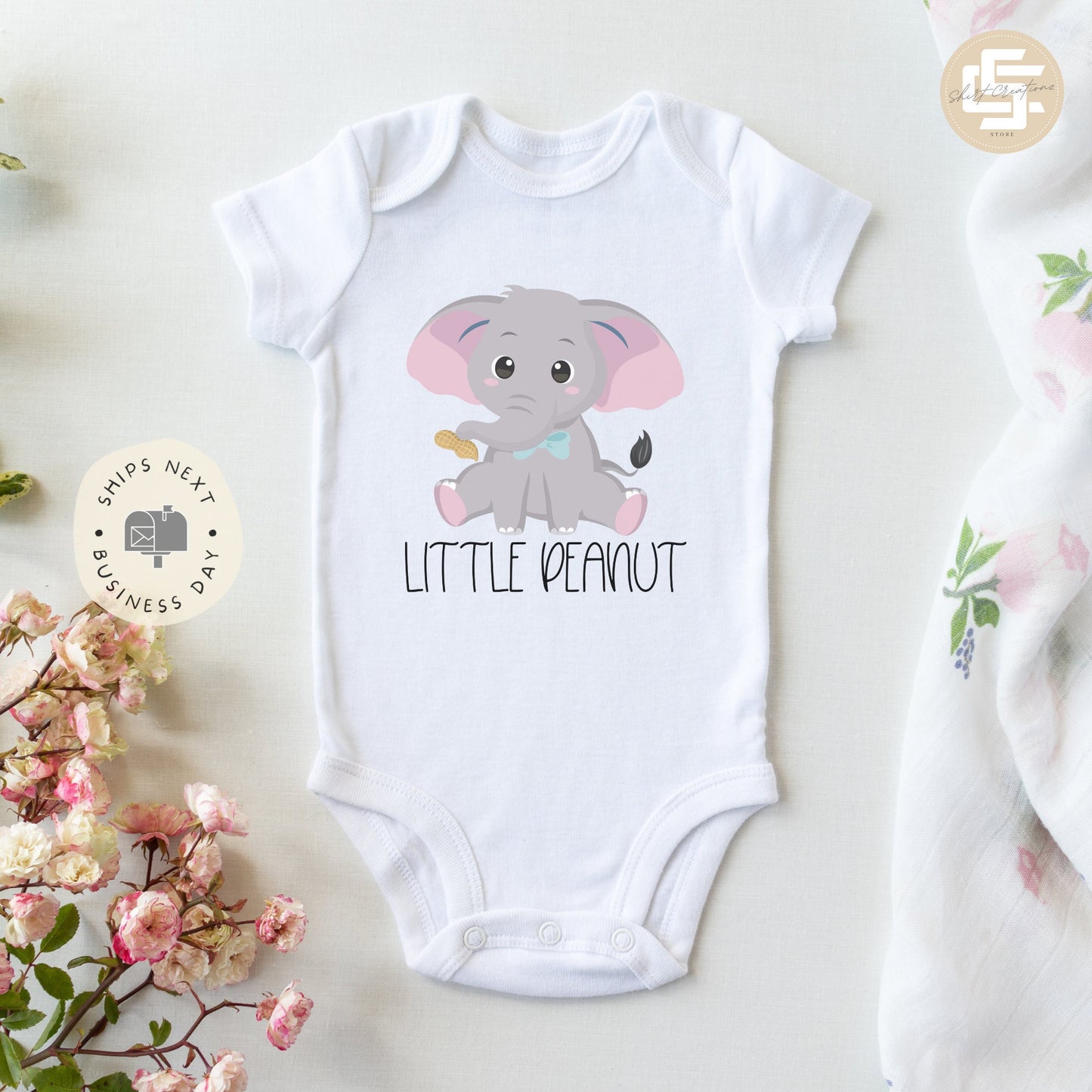 Little peanut baby Onesie® elephant baby Onesie®, cute animal newborn body suit. newborn baby gift.