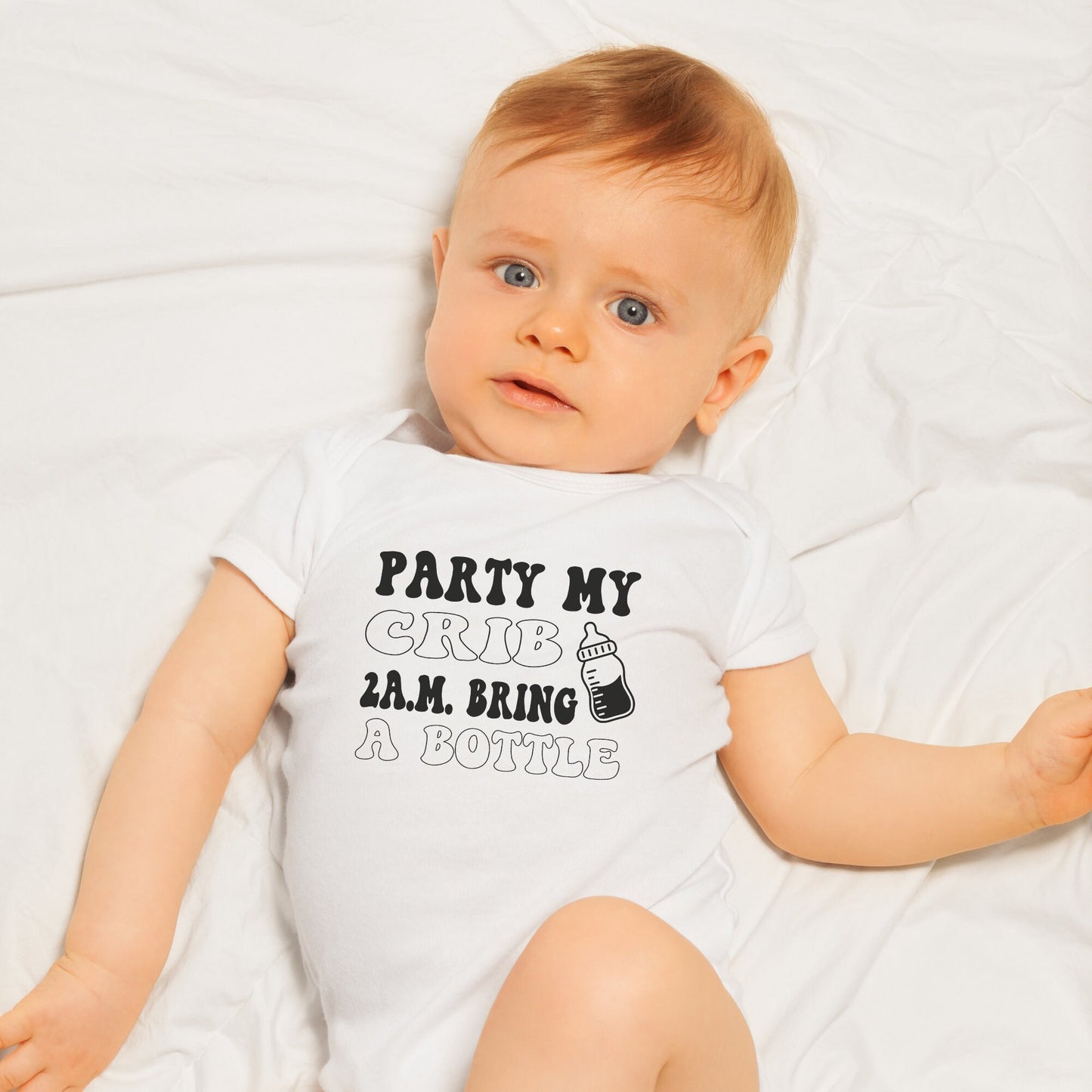 Party At My Crib baby Onesie® , Party Boy Onesie® , Baby Girl Bodysuit , Baby Boy Bodysuit , Cute Bodysuit , Bring A Bottle