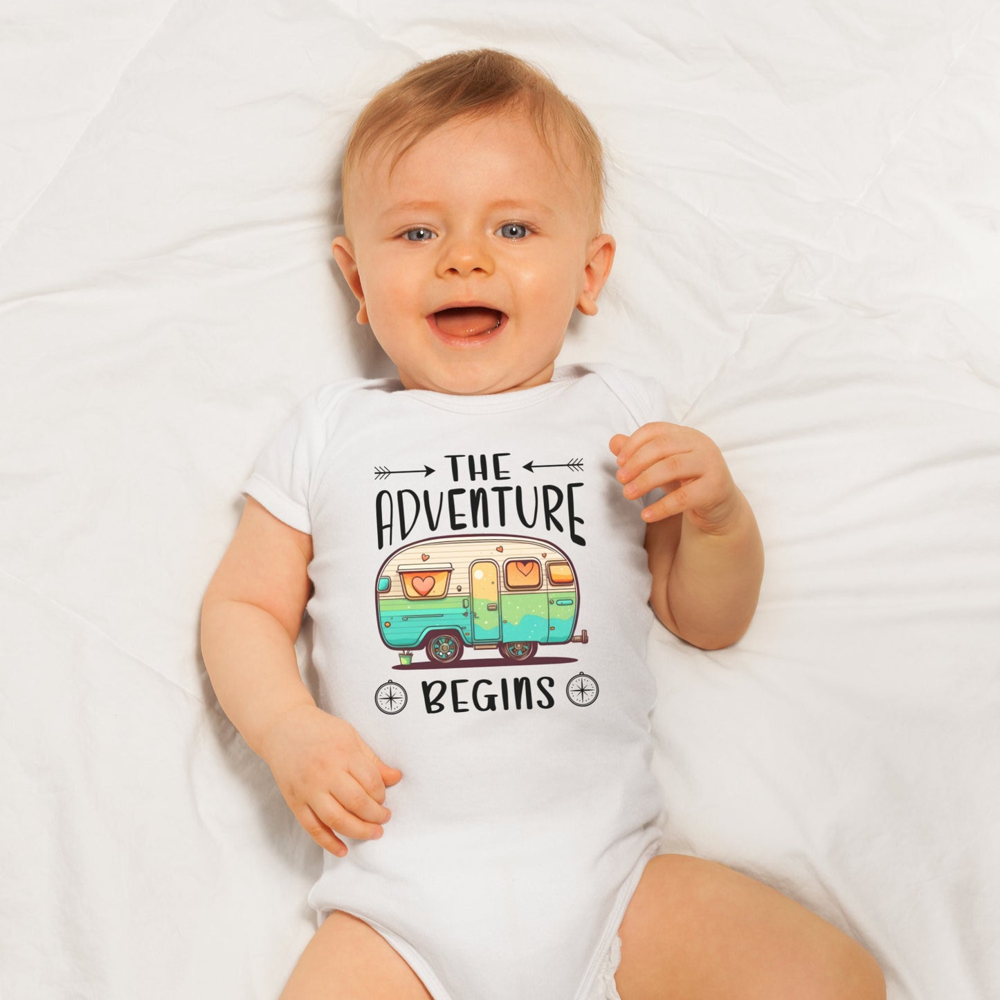 The adventure begins Baby Onesie®, Hiking baby Onesie®, Camper Family, Camper baby bodysuit.