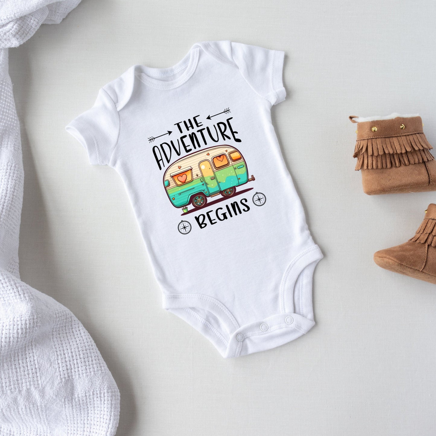 The adventure begins Baby Onesie®, Hiking baby Onesie®, Camper Family, Camper baby bodysuit.