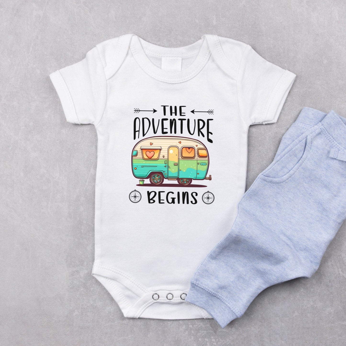 The adventure begins Baby Onesie®, Hiking baby Onesie®, Camper Family, Camper baby bodysuit.