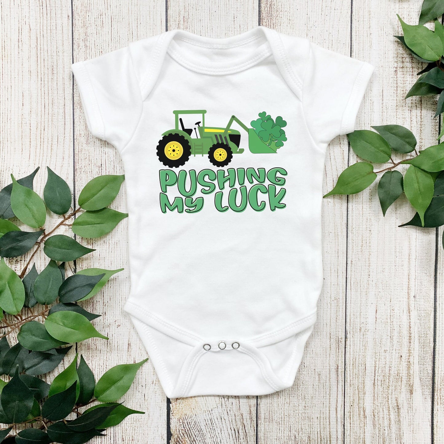 Pushing my luck Baby Onesie®, St. Patrick's baby Onesie®, Lucky baby body suit. cute baby gift.