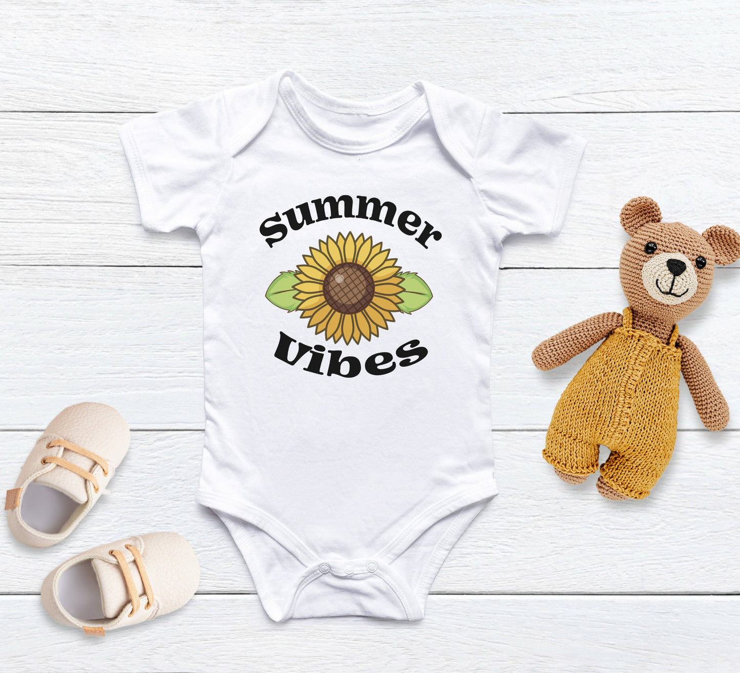 Summer vibes Baby Onesie®, sunflower baby Onesie®,  baby announcement body suit. cute baby gift.