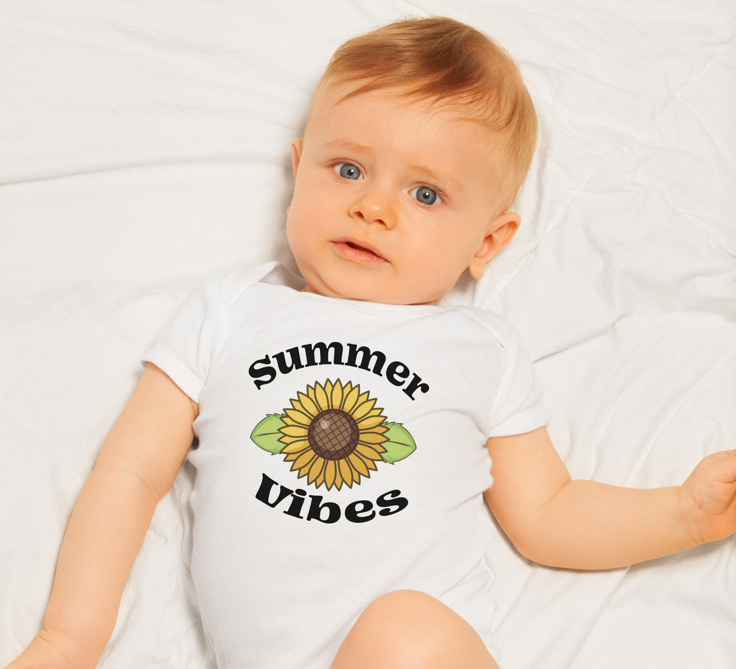 Summer vibes Baby Onesie®, sunflower baby Onesie®,  baby announcement body suit. cute baby gift.