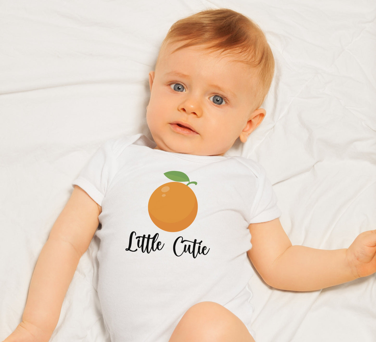 Little Cutie Baby Onesie®, Cute orange baby Onesie®,  baby announcement body suit. cute baby gift.