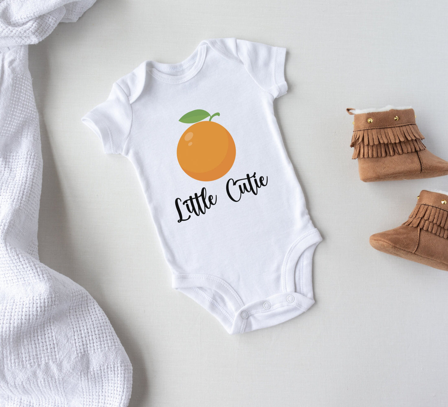 Little Cutie Baby Onesie®, Cute orange baby Onesie®,  baby announcement body suit. cute baby gift.