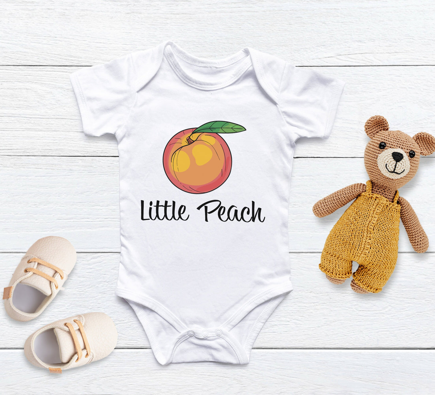 Little Peach Baby Onesie®, Cute Peach baby Onesie®,  baby announcement body suit. cute baby gift.