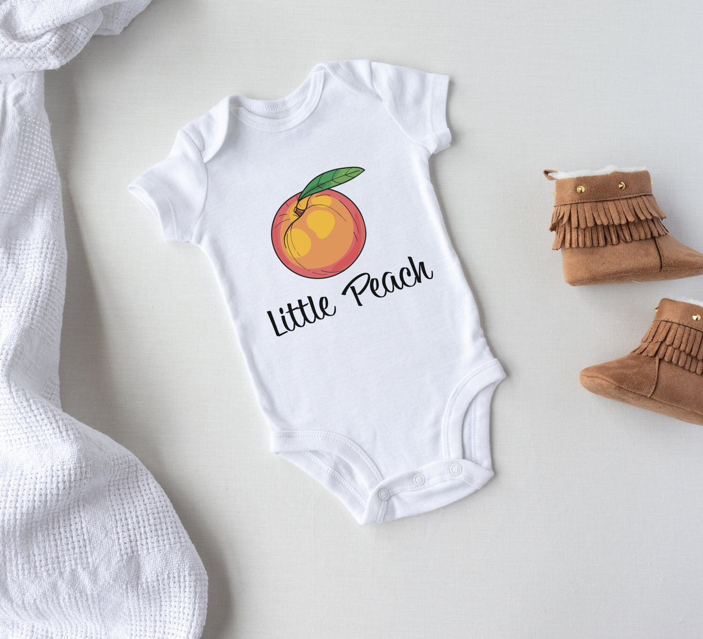 Little Peach Baby Onesie®, Cute Peach baby Onesie®,  baby announcement body suit. cute baby gift.