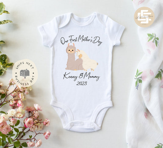 Our first mother's day baby Onesie® Mother's day baby Onesie®, cute personalized date newborn body suit. newborn baby gift.