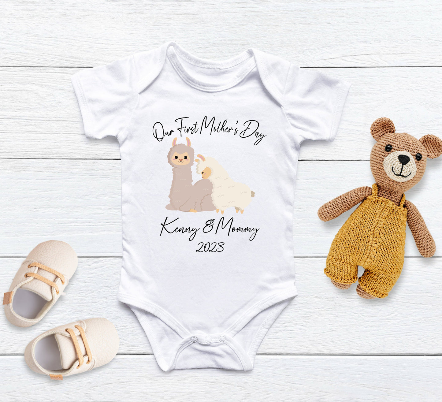 Our first mother's day baby Onesie® Mother's day baby Onesie®, cute personalized date newborn body suit. newborn baby gift.