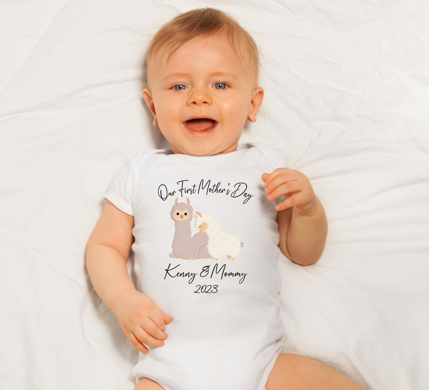 Our first mother's day baby Onesie® Mother's day baby Onesie®, cute personalized date newborn body suit. newborn baby gift.