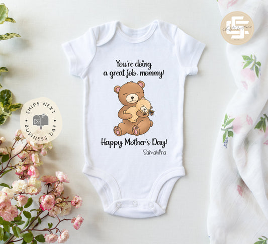 You're doing a great job mommy baby Onesie® Mother's day baby Onesie®, cute personalized date newborn body suit. newborn baby gift.