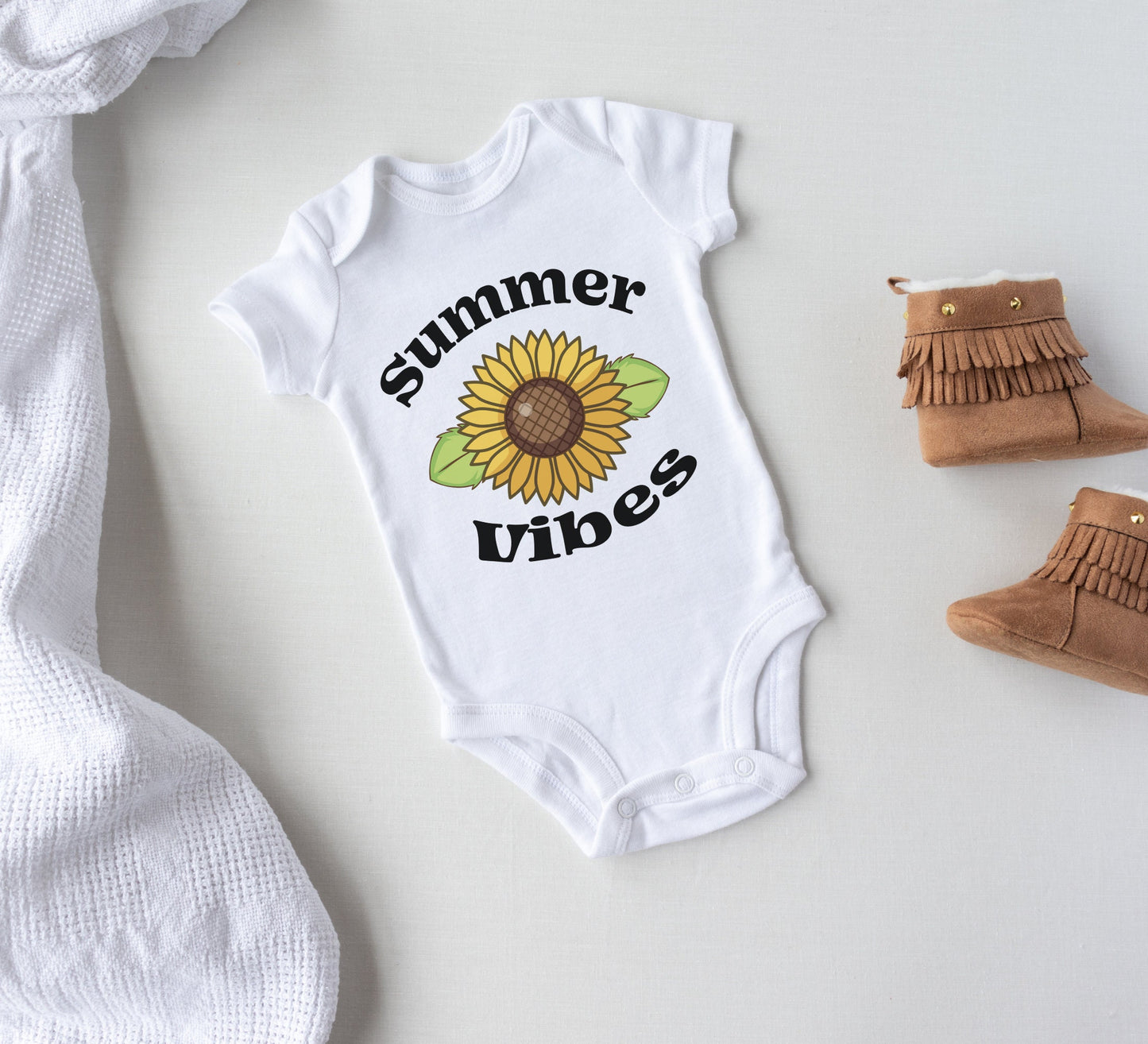 Summer vibes Baby Onesie®, sunflower baby Onesie®,  baby announcement body suit. cute baby gift.