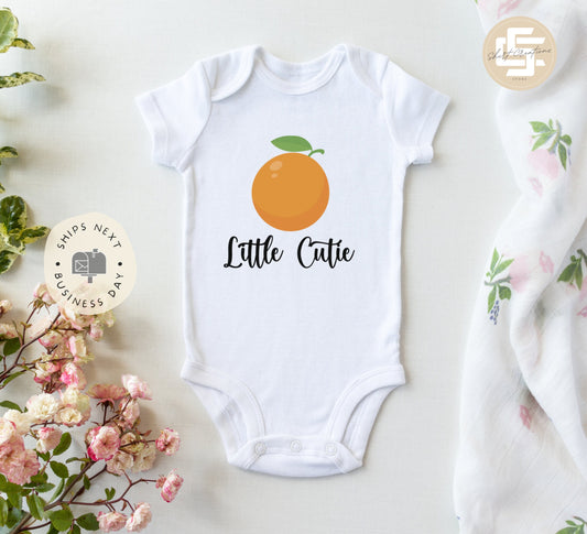 Little Cutie Baby Onesie®, Cute orange baby Onesie®,  baby announcement body suit. cute baby gift.