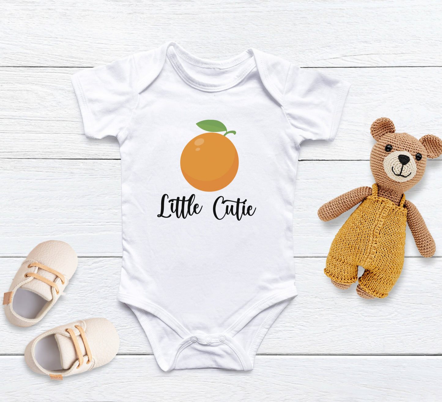 Little Cutie Baby Onesie®, Cute orange baby Onesie®,  baby announcement body suit. cute baby gift.