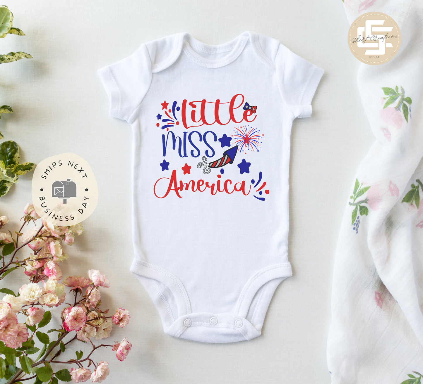 Little Miss America  Baby Onesie®, 4th of July baby Onesie®,  Patriotic baby onesie. cute baby gift.